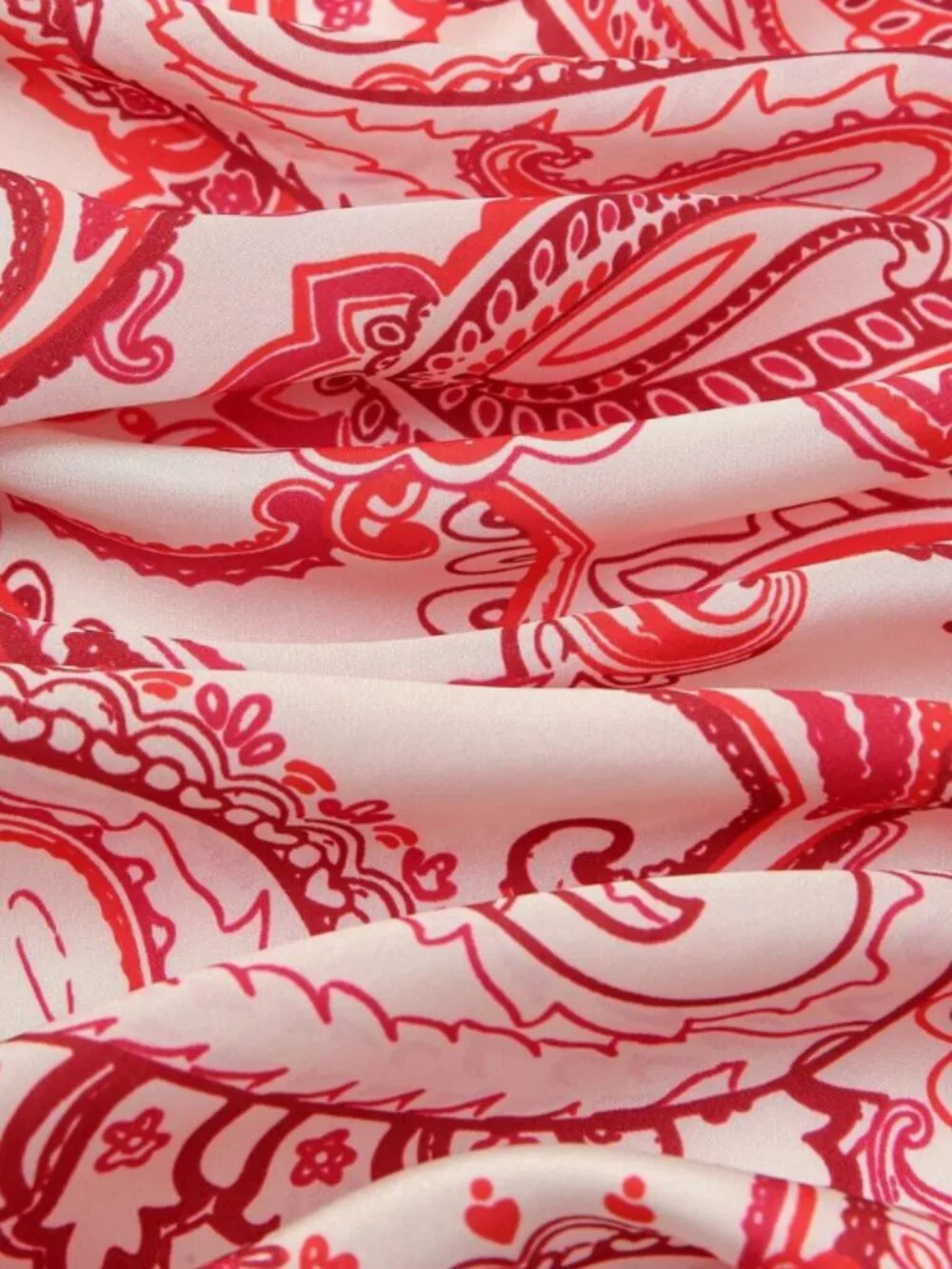 Red & White Satin Paisley Square Scarf